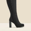 Black Nubuck Leather Platform Block Heel Knee High Boot -Sosandar Fashion Store web 2308 box a23fw069bk0001 a 1