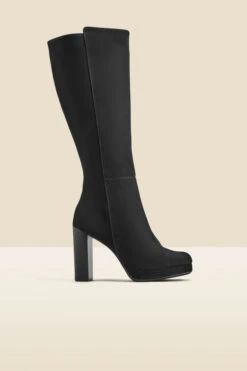 Black Nubuck Leather Platform Block Heel Knee High Boot
