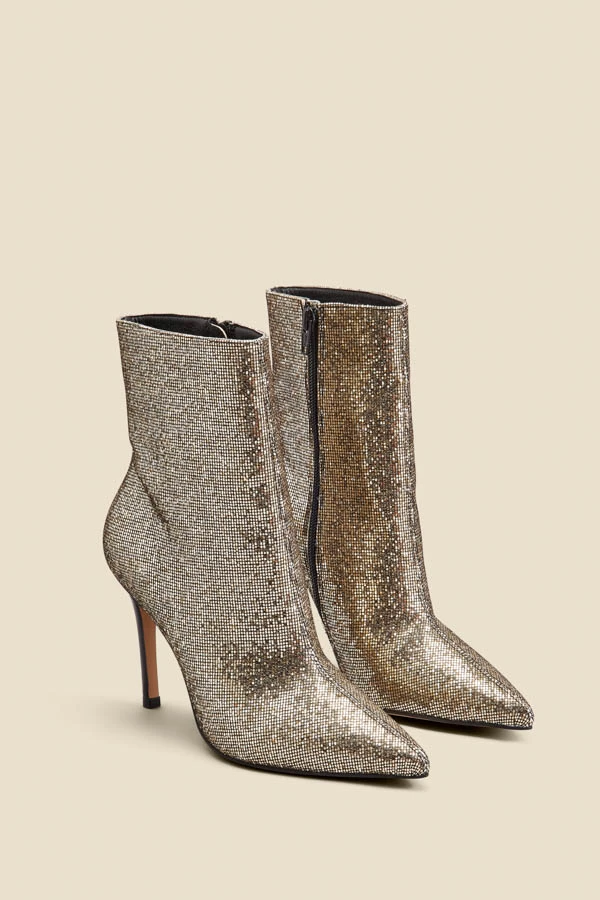 Gold Glitter Pointed Toe Ankle Boot 3 Gold Glitter Pointed Toe Ankle Boot