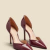 Wine Patent Leather Sweetheart Court Shoe -Sosandar Fashion Store web 2308 box a23fw077rd0011 b