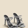 Silver Leather Diamante Strap Square Toe Sandal