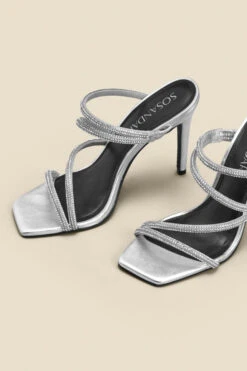 Silver Leather Diamante Strap Square Toe Sandal -Sosandar Fashion Store web 2308 box a23fw078mc0005 c 1