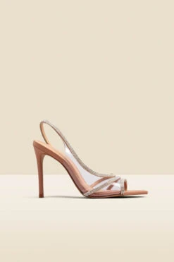 Nude Perspex Diamante Trim Pointed Toe Slingback Court Shoe -Sosandar Fashion Store web 2308 box a23fw079nl0002 a 1