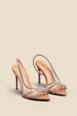 Nude Perspex Diamante Trim Pointed Toe Slingback Court Shoe -Sosandar Fashion Store web 2308 box a23fw079nl0002 b 1