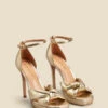 Gold Leather Knot Detail Platform Heels 1 Gold Leather Knot Detail Platform Heels -Sosandar Fashion Store web 2308 box a23fw080mc0003 b