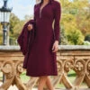 Wine Lace Detail Fit & Flare Premium Knitted Dress 2 Wine Lace Detail Fit & Flare Premium Knitted Dress -Sosandar Fashion Store web 2309 04 a23dk290rd0011 04 266 2