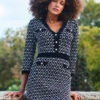 Black Geometric Print Gold Button Detail Knitted Dress -Sosandar Fashion Store web 2309 104 a23dk250bk0001 104 247 2