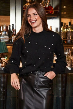 Black Blouson Sleeve Embellished Jumper