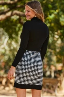 Black & White Houndstooth Print Two Part Knitted Shift Dress 13 Black & White Houndstooth Print Two Part Knitted Shift Dress -Sosandar Fashion Store web 2309 10 a23dk172bkwe10 10 191