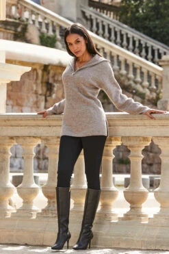 Natural Rib Knit Half Zip Longline Jumper 9 Natural Rib Knit Half Zip Longline Jumper -Sosandar Fashion Store web 2309 127 a23tk261bn0024 127 044