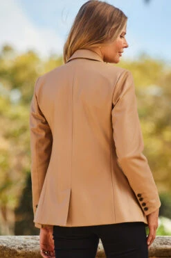 Tan Premium Faux Leather Blazer -Sosandar Fashion Store web 2309 13 a23op003bn0004 a20tk001bk0001 s23bd045bk0001 13 280
