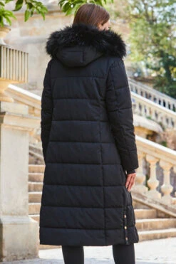 Black Longline Padded Coat With Faux Fur Hood 12 Black Longline Padded Coat With Faux Fur Hood -Sosandar Fashion Store web 2309 141 a23ow021bk0001 141 232