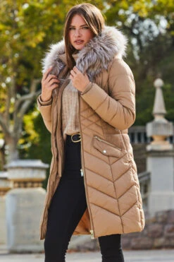 Camel Faux Fur Shawl Collar Padded Coat 10 Camel Faux Fur Shawl Collar Padded Coat -Sosandar Fashion Store web 2309 143 a23ow008bn0003 s23tk603nl0008 143 200