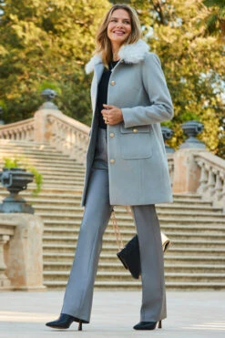 Grey Faux Leather Wide Leg Trousers -Sosandar Fashion Store web 2309 144 a23ow015gy0003 144 070