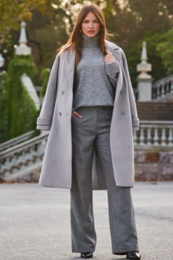 Grey Double Breasted Tab Sleeve Coat -Sosandar Fashion Store web 2309 148 s23ow002gy0002 a23bw005gy0014 148 037