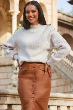 Natural Button Shoulder Detail Jumper -Sosandar Fashion Store web 2309 153 a23sl006bn0004 153 082 1