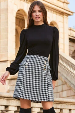 Black & White Dogtooth Two Part Dress -Sosandar Fashion Store web 2309 166 a23dj062bkwe01 166 100