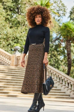 Natural Animal Print Two Part Knitted Midi Dress 11 Natural Animal Print Two Part Knitted Midi Dress -Sosandar Fashion Store web 2309 16 a23dk627bkbn01 16 039