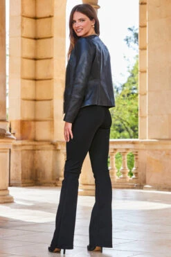 Black Round Neck Leather Jacket With Gold Chain Detail 12 Black Round Neck Leather Jacket With Gold Chain Detail -Sosandar Fashion Store web 2309 170 a23ol003bk0001 s23bj001bk0001 170 298