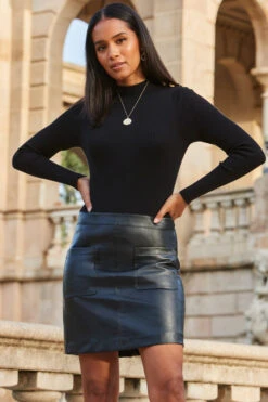 Black Button Detail Two Part Faux Leather Dress 11 Black Button Detail Two Part Faux Leather Dress -Sosandar Fashion Store web 2309 176 a23dk206bk0001 176 073