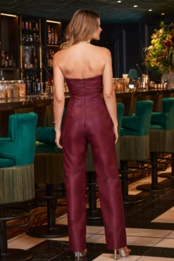 Wine Faux Leather Bandeau Jumpsuit -Sosandar Fashion Store web 2309 196 a23jp001rd0011 196 143