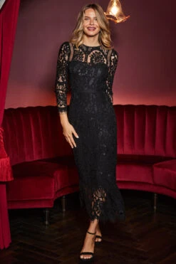 Black Luxe Lace Pencil Dress