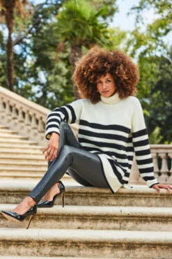 Cream & Black Stripe Super Soft Roll Neck Jumper -Sosandar Fashion Store web 2309 21 a23tk170nlbk01 21 321