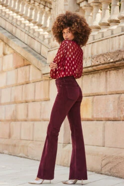 Wine Velvet Kick Flare Jeans -Sosandar Fashion Store web 2309 22 a23tw109rd0021 a22bd009rd0011 22 078 1
