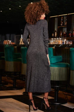 Pewter Metallic Chain Lace Up Detail Midi Dress -Sosandar Fashion Store web 2309 230 a23dk197mc0004 230 085