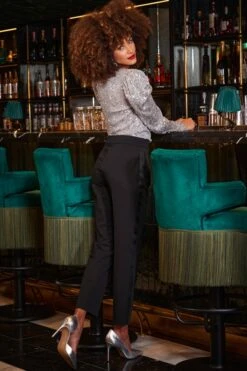 Petite Silver Luxe Sequin Gathered Sleeve Top 10 Petite Silver Luxe Sequin Gathered Sleeve Top -Sosandar Fashion Store web 2309 241 a23tw088mc0005 241 064 3