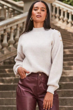 Natural Button Shoulder Detail Jumper -Sosandar Fashion Store web 2309 252 a22bl020rd0011 127