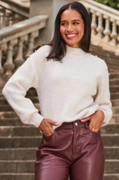 Natural Button Shoulder Detail Jumper -Sosandar Fashion Store web 2309 252 a22bl020rd0011 143