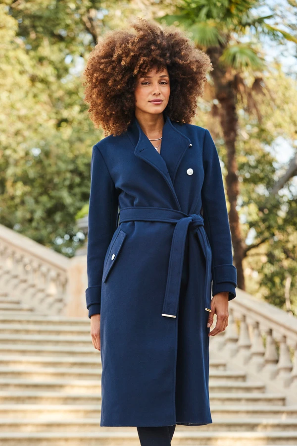 Navy Blue Military Longline Belted Coat 4 Navy Blue Military Longline Belted Coat - Image 2