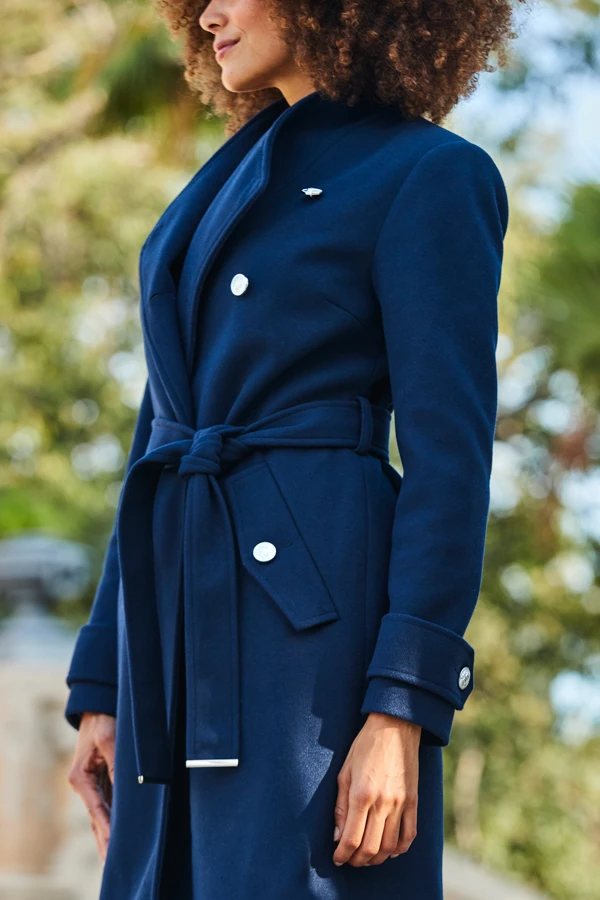 Navy Blue Military Longline Belted Coat 6 Navy Blue Military Longline Belted Coat - Image 4