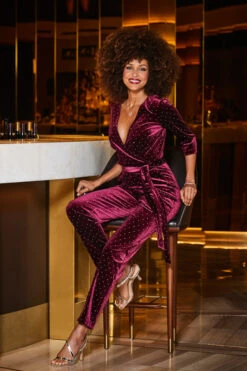 Burgundy Velvet Diamante Stud Faux Wrap Jumpsuit 10 Burgundy Velvet Diamante Stud Faux Wrap Jumpsuit -Sosandar Fashion Store web 2309 58 a23jv002rd0004 58 045