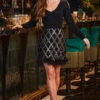Black Luxe Sequin Feather Hem Skirt