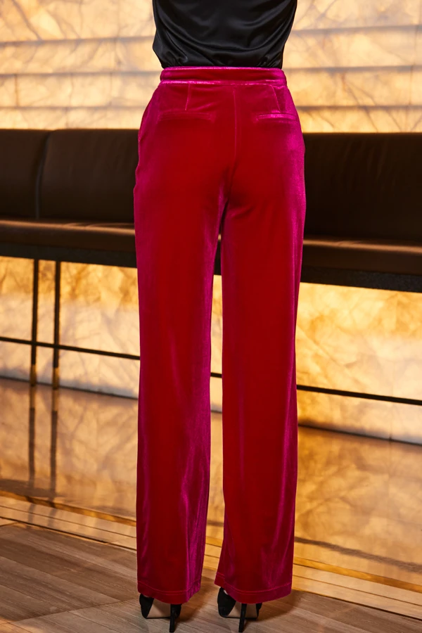 Raspberry Pink Velvet Wide Leg Trousers 6 Raspberry Pink Velvet Wide Leg Trousers - Image 4