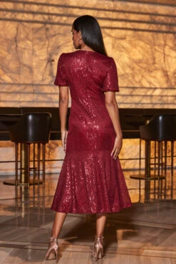 Red Sequin Fit & Flare Puff Sleeve Midi Dress 12 Red Sequin Fit & Flare Puff Sleeve Midi Dress -Sosandar Fashion Store web 2309 79 a23dw051rd0001 79 158