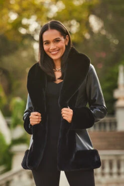 Black Faux Leather Coat With Faux Fur Trim 11 Black Faux Leather Coat With Faux Fur Trim -Sosandar Fashion Store web 2309 88 a23op007bk0001 a23bj002bk0001 a20tk001bk0001 88 058
