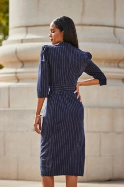 Navy Blue Pinstripe Belted Pencil Dress 9 Navy Blue Pinstripe Belted Pencil Dress -Sosandar Fashion Store web 2309 89 a23dw070bl0001 89 116