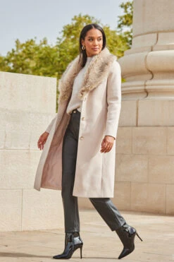 Oatmeal Faux Fur Shawl Collar Longline Coat 11 Oatmeal Faux Fur Shawl Collar Longline Coat -Sosandar Fashion Store web 2309 91 a23ow030bn0003 a22bl020bk0001 91 135