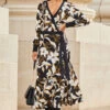 Black Floral Print Contrast Trim Midi Wrap Dress -Sosandar Fashion Store web 2309 95 a23dj021bkcv01 95 123 2