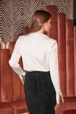 Ivory Satin Cowl Neck Button Detail Blouse -Sosandar Fashion Store web 2309 98 a23tw082nl0006 a23sd003bk0001 98 192