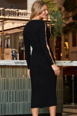 Black Diamante Bow Trim Fine Knit Midi Dress -Sosandar Fashion Store web 2310 05 a23dk802bk0001 05 090