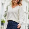 Cream Embellished Cable Sleeve Jumper
