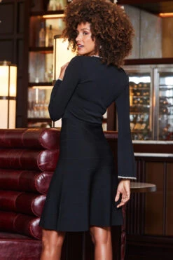 Black Knitted Pearl Trim Fit & Flare Dress -Sosandar Fashion Store web 2310 11 a23dk131bk0001 11 123