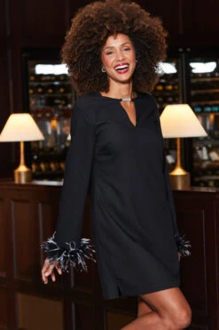 Black Keyhole Detail Feather Cuff Shift Dress 15 Black Keyhole Detail Feather Cuff Shift Dress -Sosandar Fashion Store web 2310 17 a23dw064bk0001 17 048