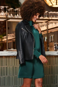 Black Leather Longline Biker Jacket 10 Black Leather Longline Biker Jacket -Sosandar Fashion Store web 2310 18 a23dw090gn0032 a23ol008bk0001 18 201 1