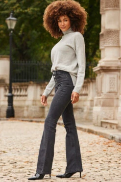 Charcoal Grey Button Front Kick Flare Jeans -Sosandar Fashion Store web 2310 25 a22bd024gy0016 a23tk107gy004m 25 013