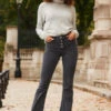 Charcoal Grey Button Front Kick Flare Jeans